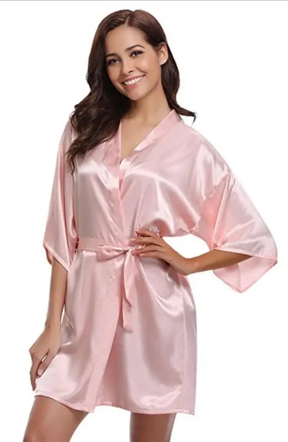 RB032 2018 New Silk Kimono Robe Bathrobe Women Silk Bridesmaid Robes Sexy Navy Blue Robes Satin Robe Ladies Dressing Gowns