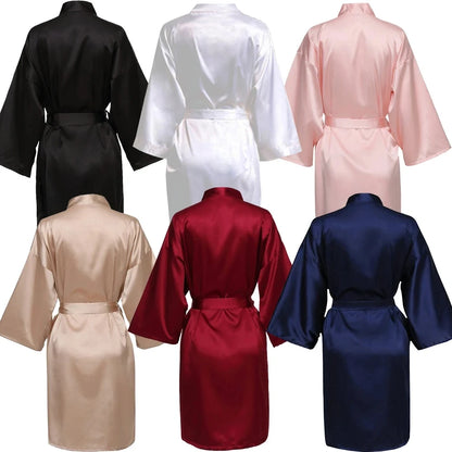 Wedding Party Team Bride Robe Without Letters Kimono Satin Pajamas Bridesmaid Plain Bathrobe SP088