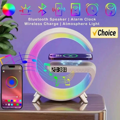 Multifunction Wireless Charger Pad Stand Speaker TF RGB Night Light 15W Fast Charging Station for iPhone Samsung Xiaomi Huawei