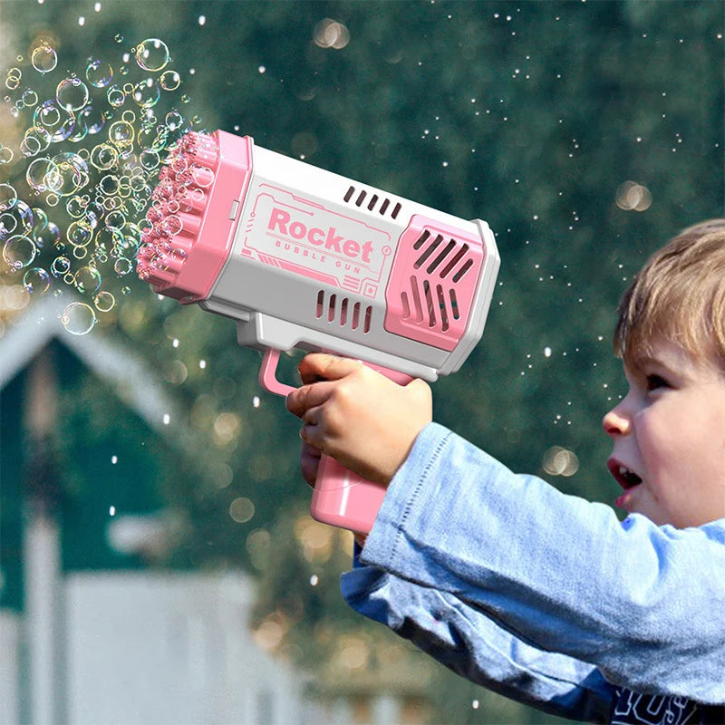 Pistolet à bulles Rocket Bubble Gun, pistolet à bulles à 40 trous, lumières colorées, équipé de 4 bouteilles de liquide à bulles, cadeau, fête, jeu, pour adultes et enfants