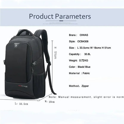 OIWAS Travel Multifunction Backpack Fashion Zipper Open Bag Men's Backpack Laptop High Quality Male Women Business Classic Bags