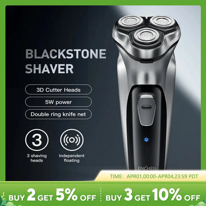 ENCHEN Blackstone Electrical Rotary Shaver for Men 3D Floating Blade Washable Type-C USB Rechargeable Shaving