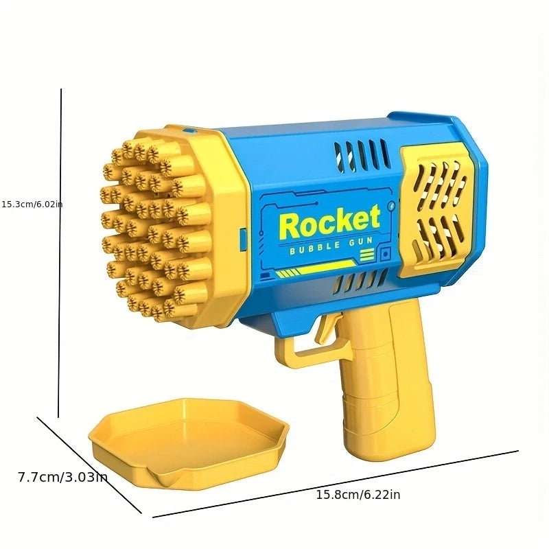 Pistolet à bulles Rocket Bubble Gun, pistolet à bulles à 40 trous, lumières colorées, équipé de 4 bouteilles de liquide à bulles, cadeau, fête, jeu, pour adultes et enfants