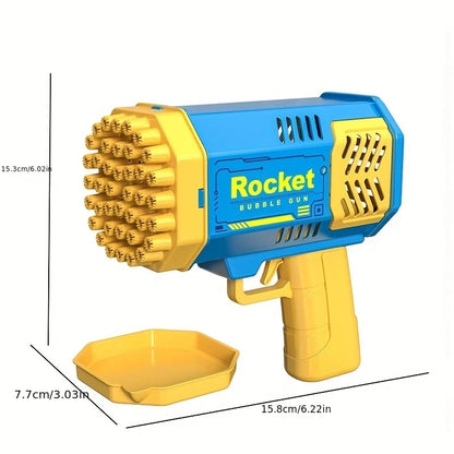 Pistolet à bulles Rocket Bubble Gun, pistolet à bulles à 40 trous, lumières colorées, équipé de 4 bouteilles de liquide à bulles, cadeau, fête, jeu, pour adultes et enfants